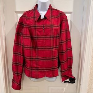 Coldwater Creek Red Plaid Zippered Front Holiday Top Large NWT